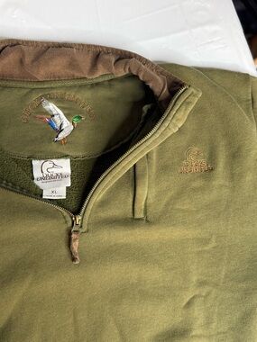 Ducks Unlimited Fleece Quarter Zip Pullover Green Embroidered XL Mens